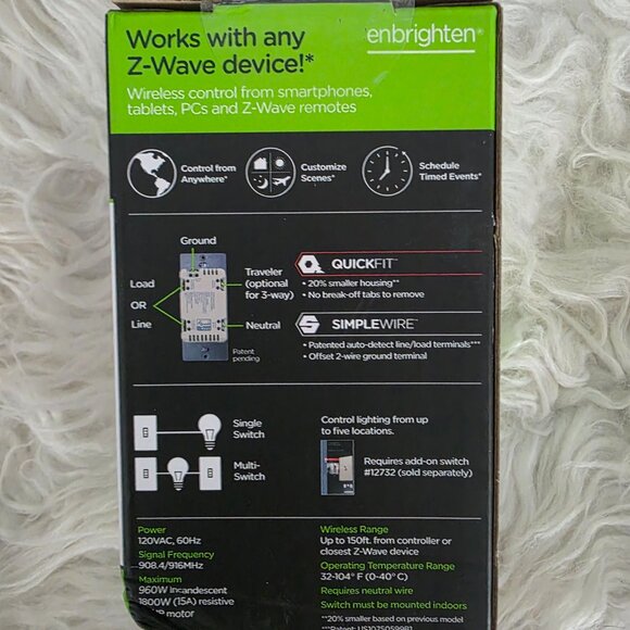 NWT Enbrighten In-Wall Z-Wave Smart Switch- 2 Pack Set- Ivory - Picture 4 of 8